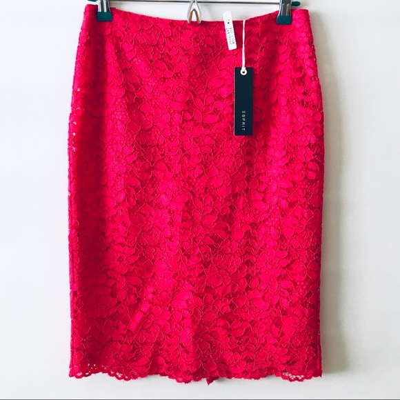 🆕 NWT 💝 Esprit Lace pencil skirt in bright pink - Picture 1 of 6